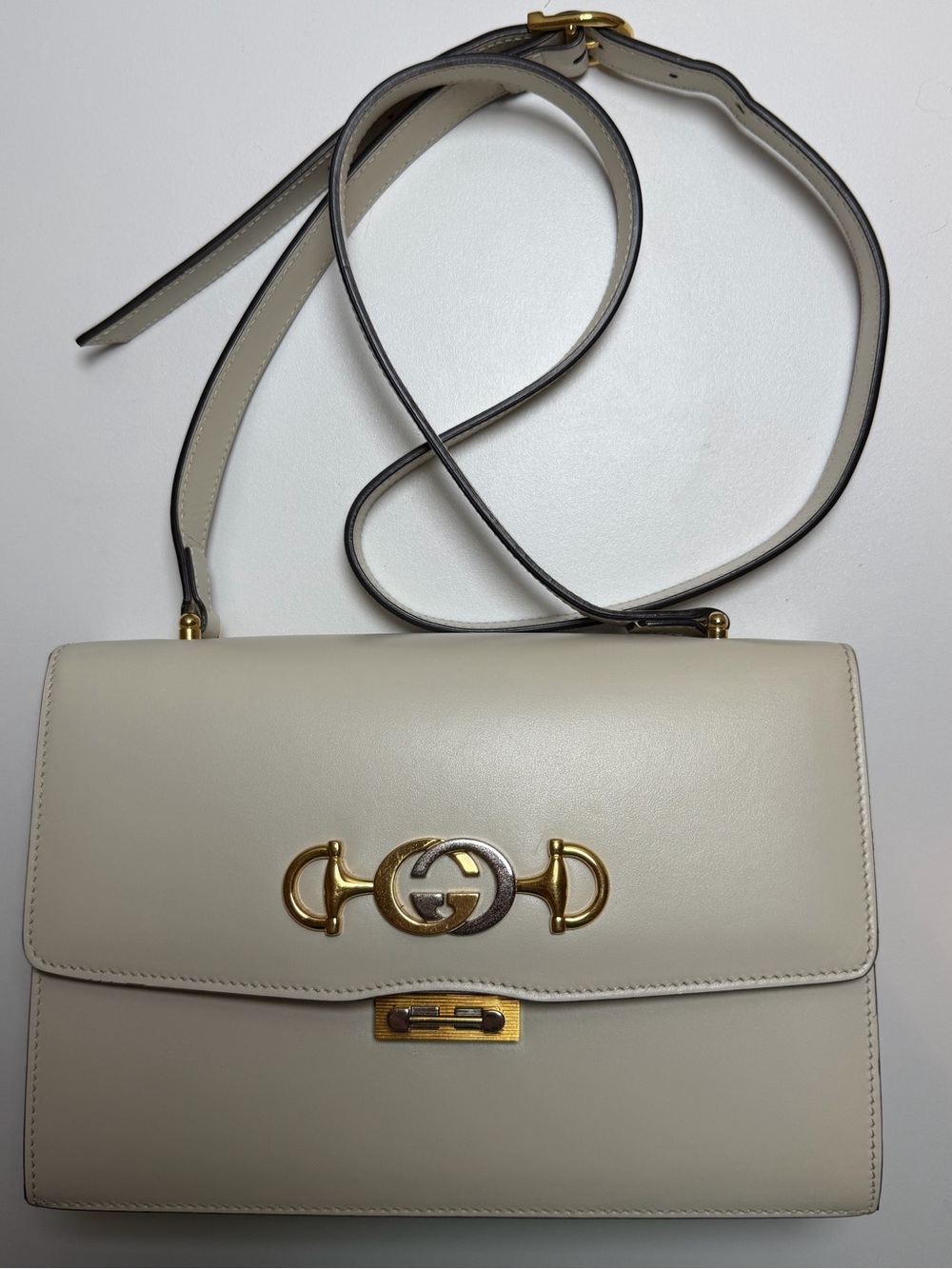 Gucci Zumi Cream Leather Shoulder Bag with Mixed Metal Gold & Silver Hardware